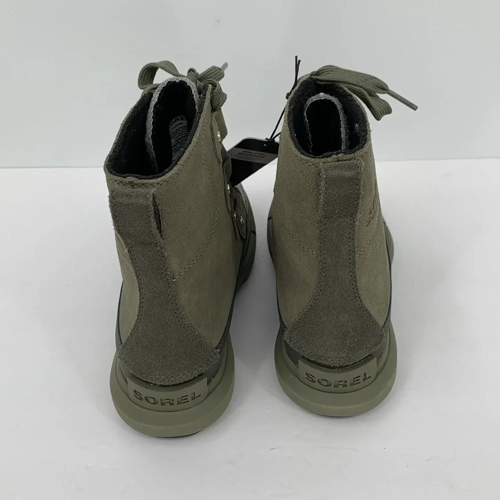 Sorel Explorer II Joan winter waterproof ankle boots olive green gray tie new 6